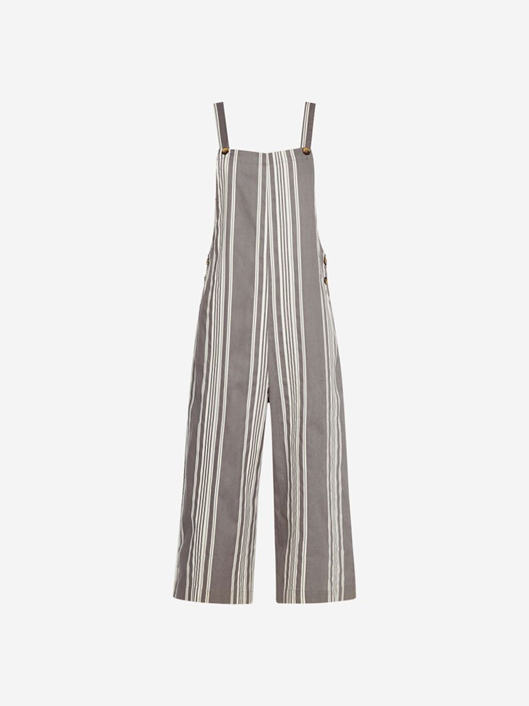 Bombay Paisley Grey Striped Cotton Dungarees