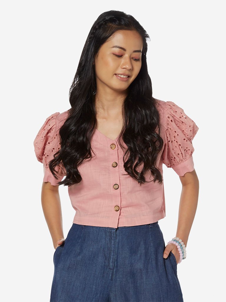 Bombay Paisley Light Pink Cutout Pattern Top