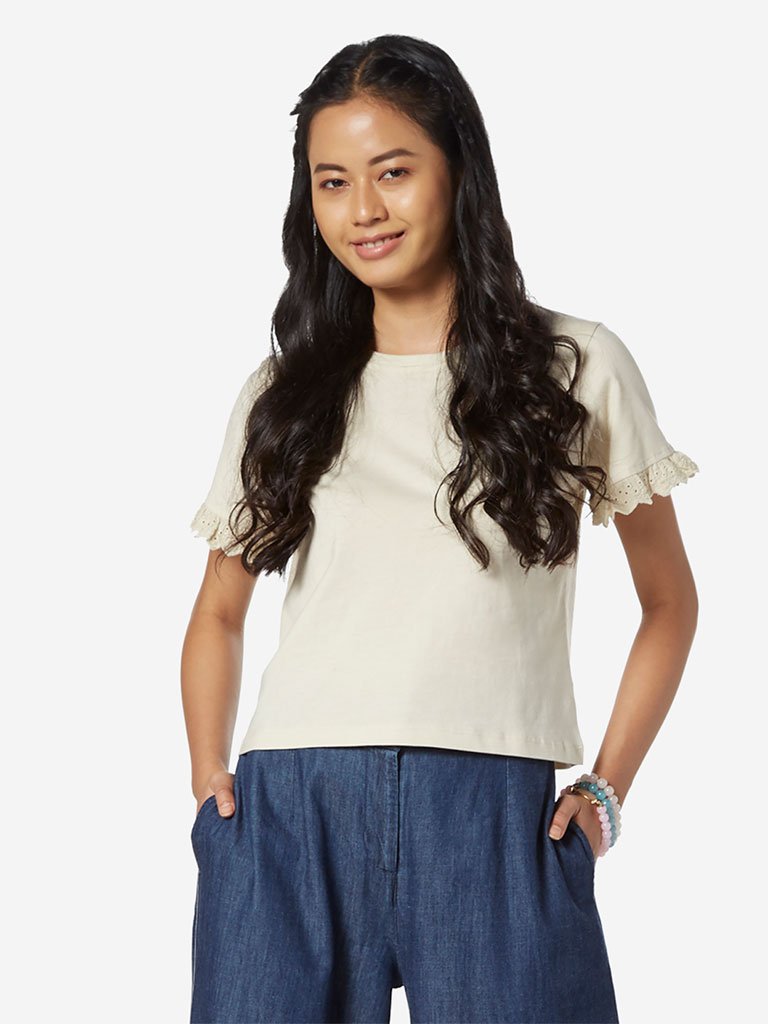 Bombay Paisley Off White Cutout Pattern T-Shirt