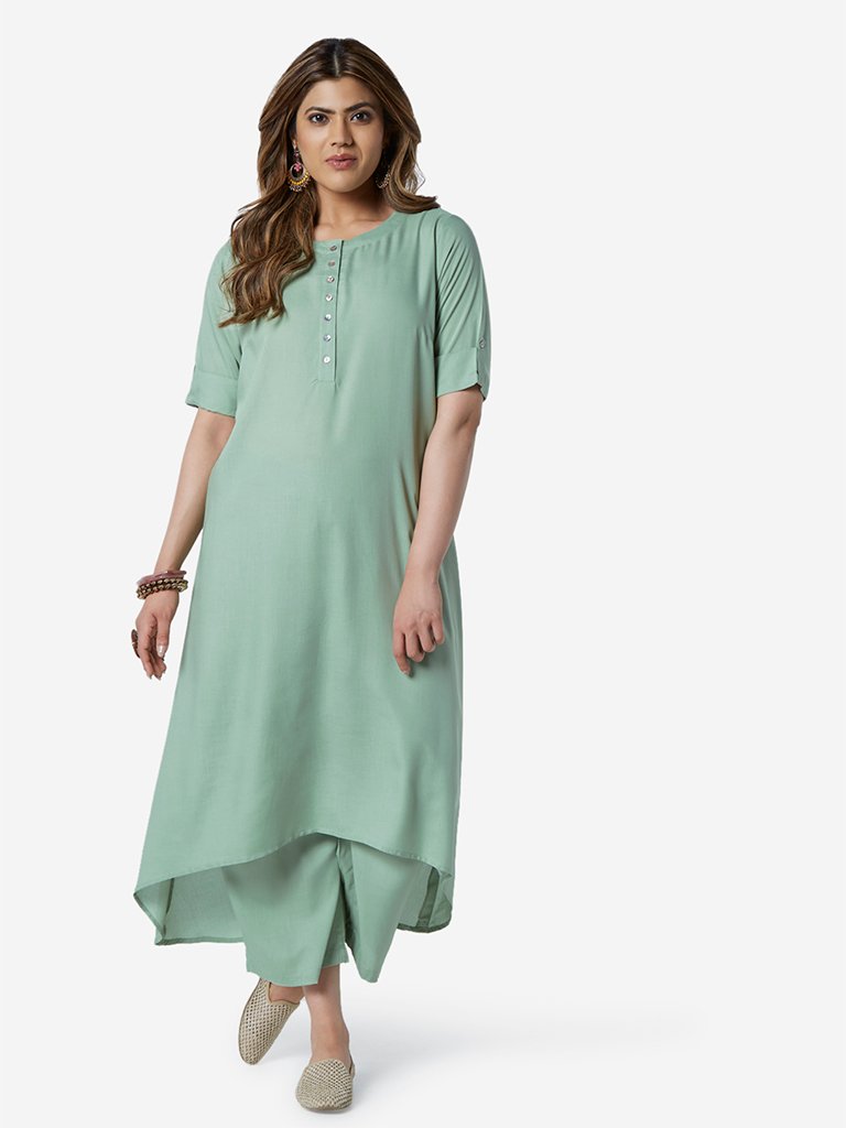 Diza Curve Mint Cropped Palazzos