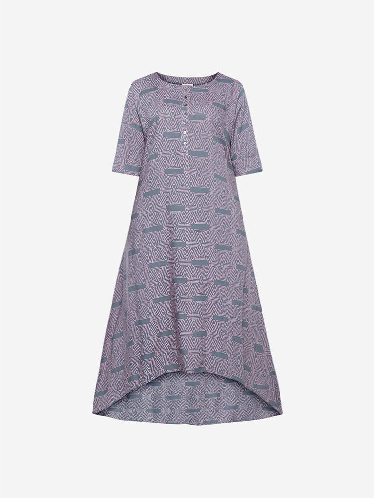 Diza Curve Lilac Triangle Print High-Low Kurta