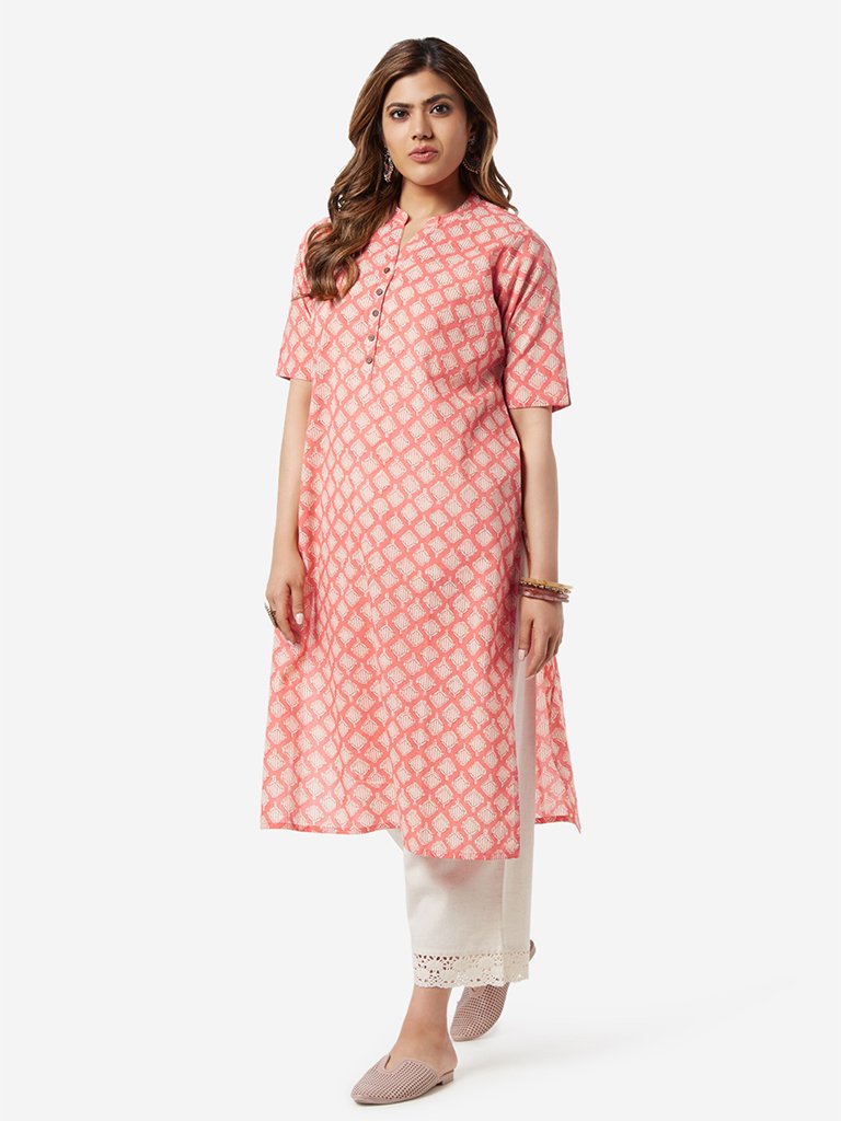 Diza Curve Coral Geometrical Print Kurta