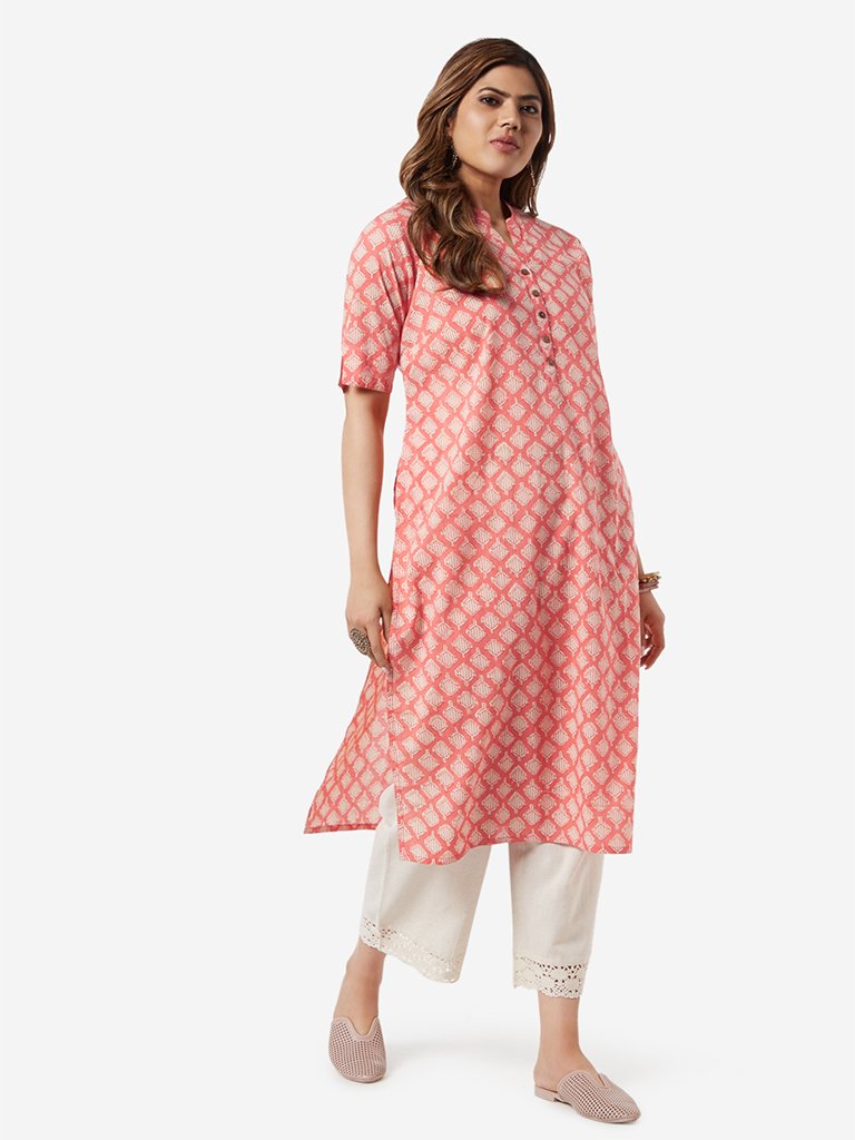 Diza Curve Coral Geometrical Print Kurta