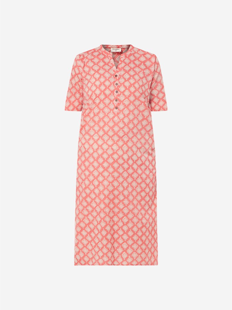 Diza Curve Coral Geometrical Print Kurta