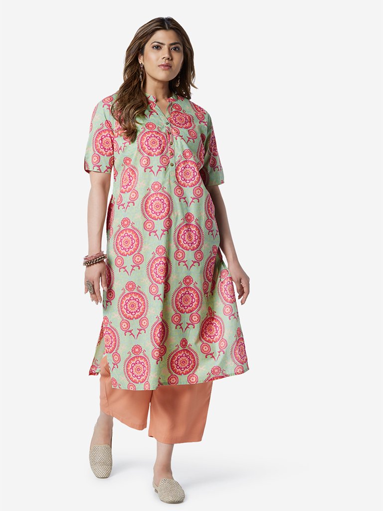 Diza Curve Green Circle Pattern Straight Kurta