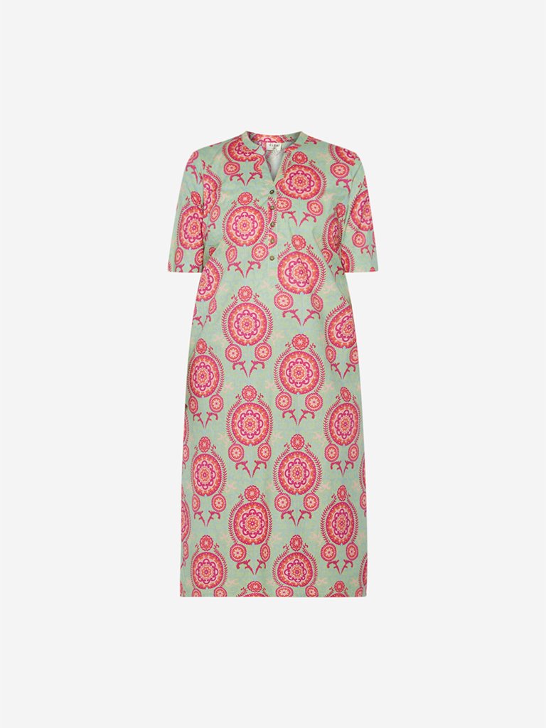 Diza Curve Green Circle Pattern Straight Kurta