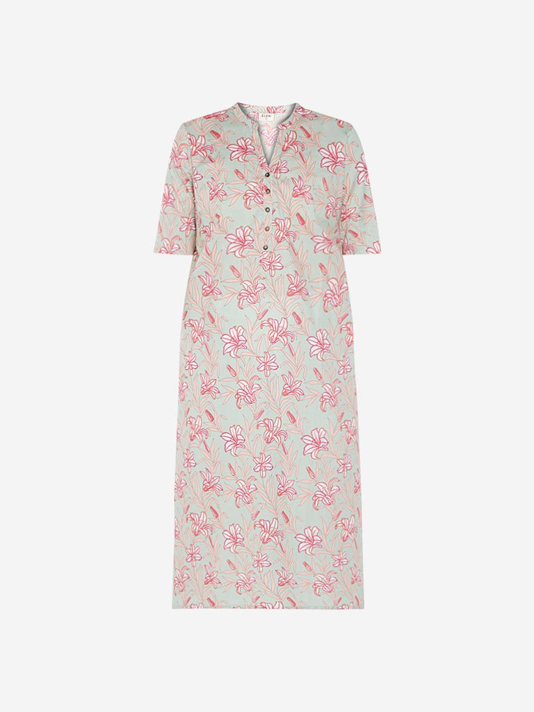 Diza Curve Mint Green Floral Straight Kurta