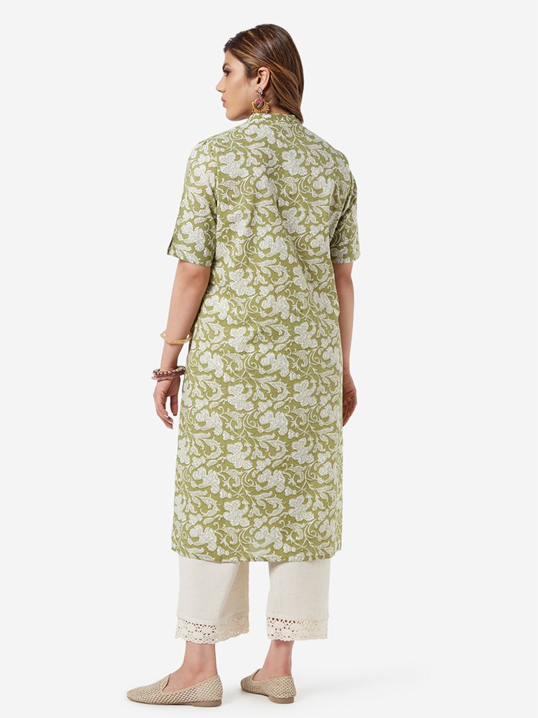 Diza Curve Green Floral Print Straight Kurta