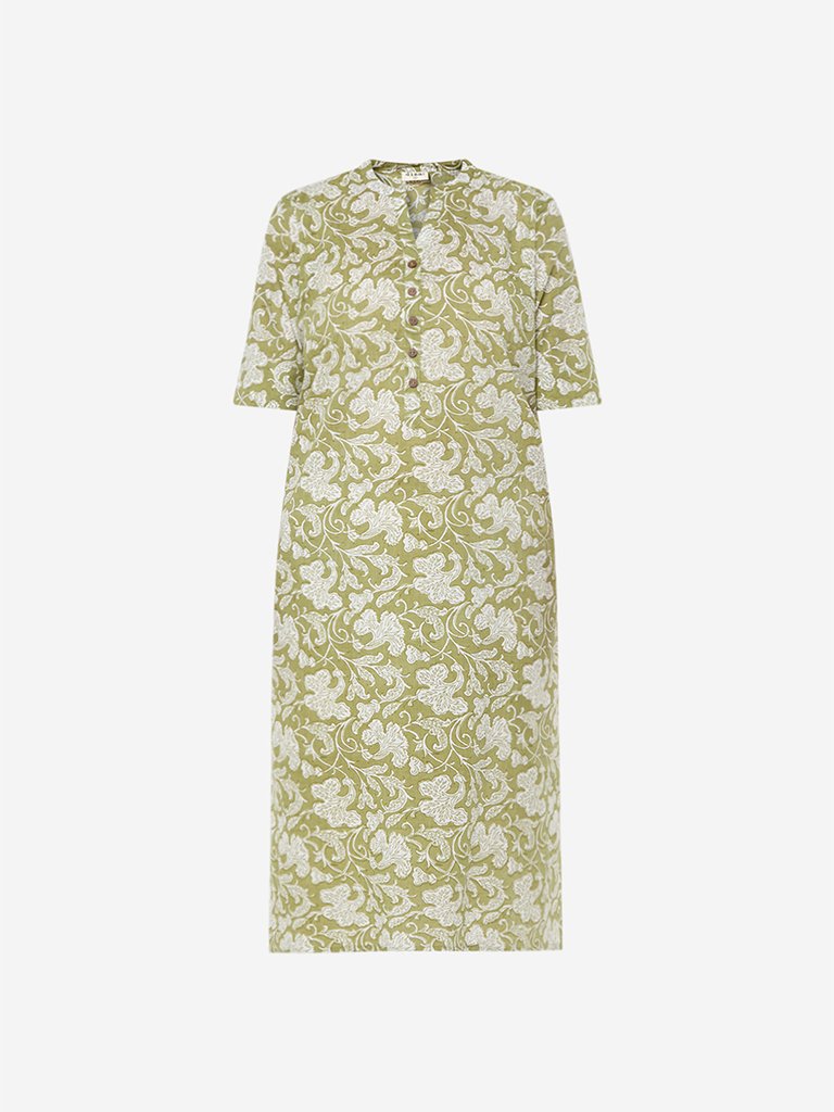 Diza Curve Green Floral Print Straight Kurta