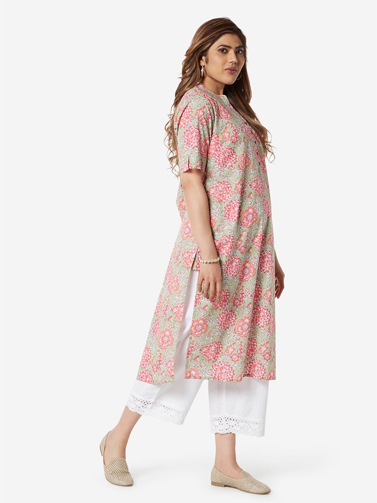 Diza Curve Green Floral Pattern Straight Kurta