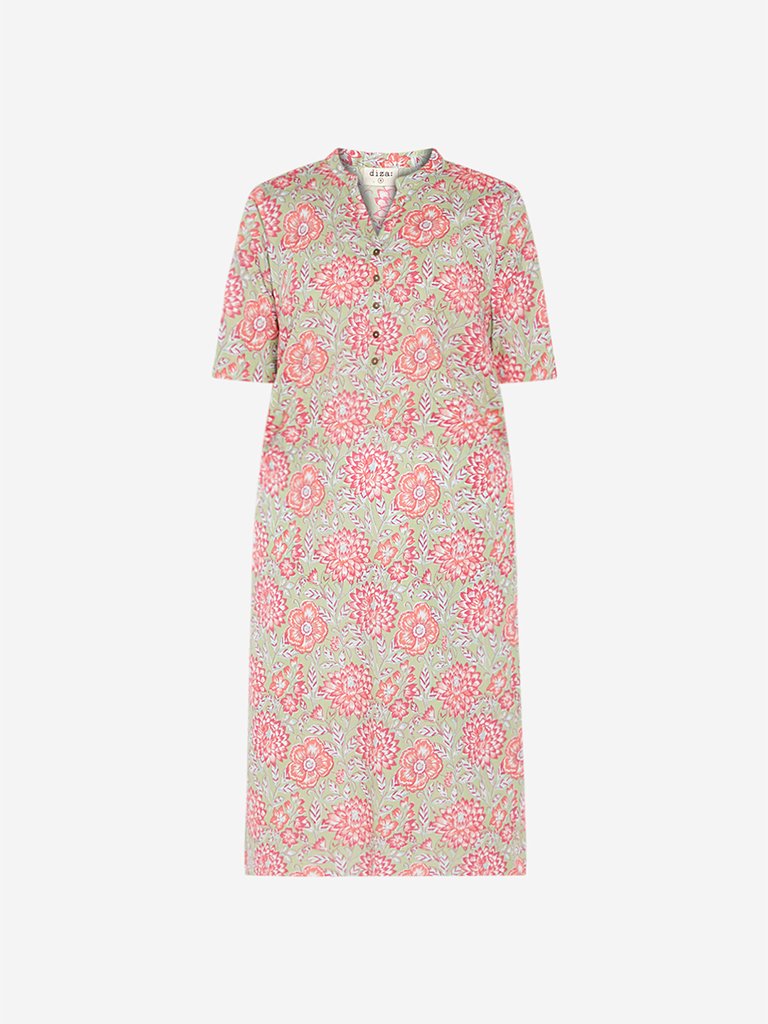 Diza Curve Green Floral Pattern Straight Kurta