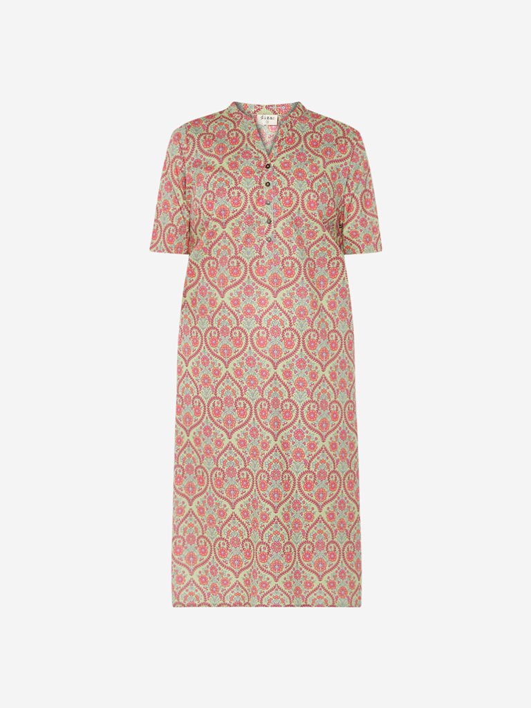 Diza Curve Green Floral Pattern Straight Kurta