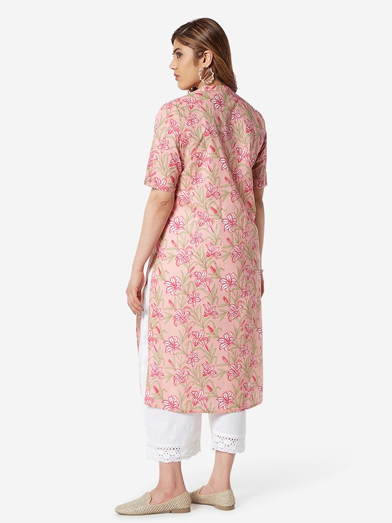 Diza Curve Light Pink Floral Straight Kurta