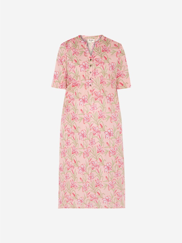Diza Curve Light Pink Floral Straight Kurta