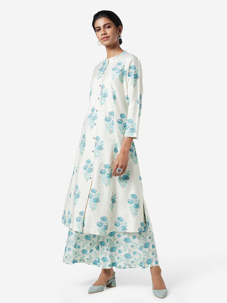 Zuba Off White Marigold Print Palazzos