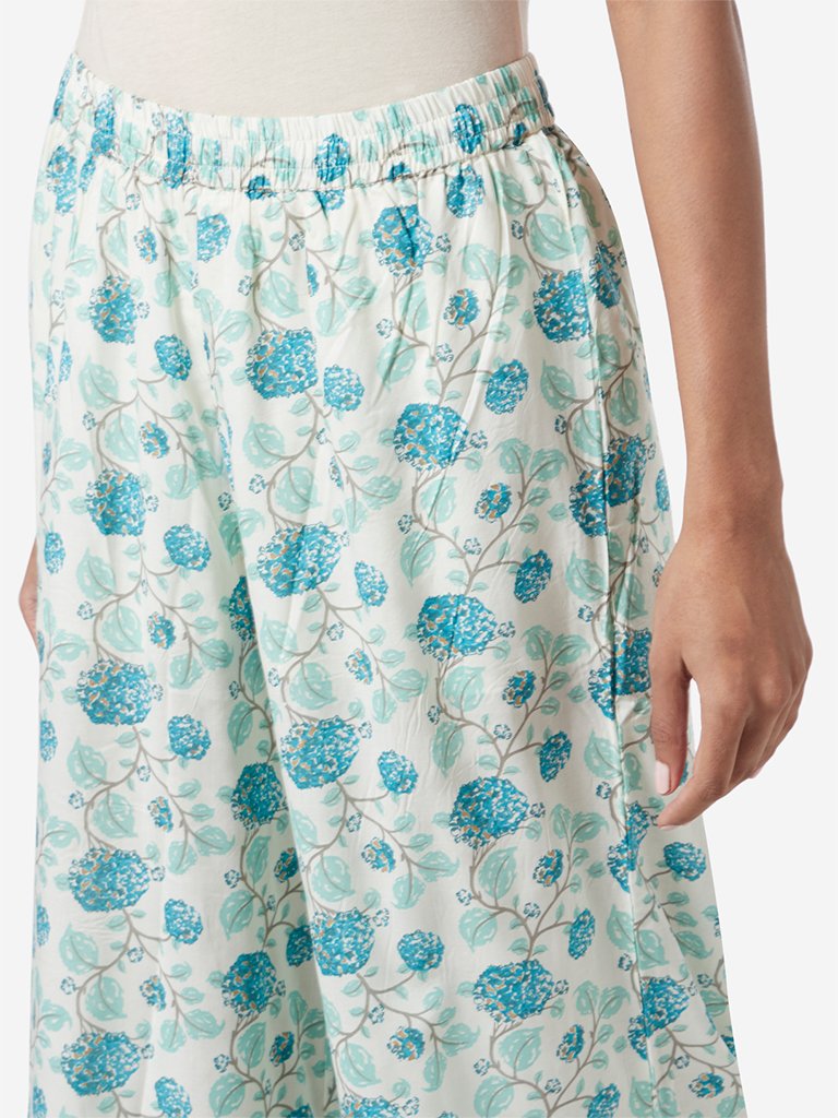 Zuba Off White Marigold Print Palazzos