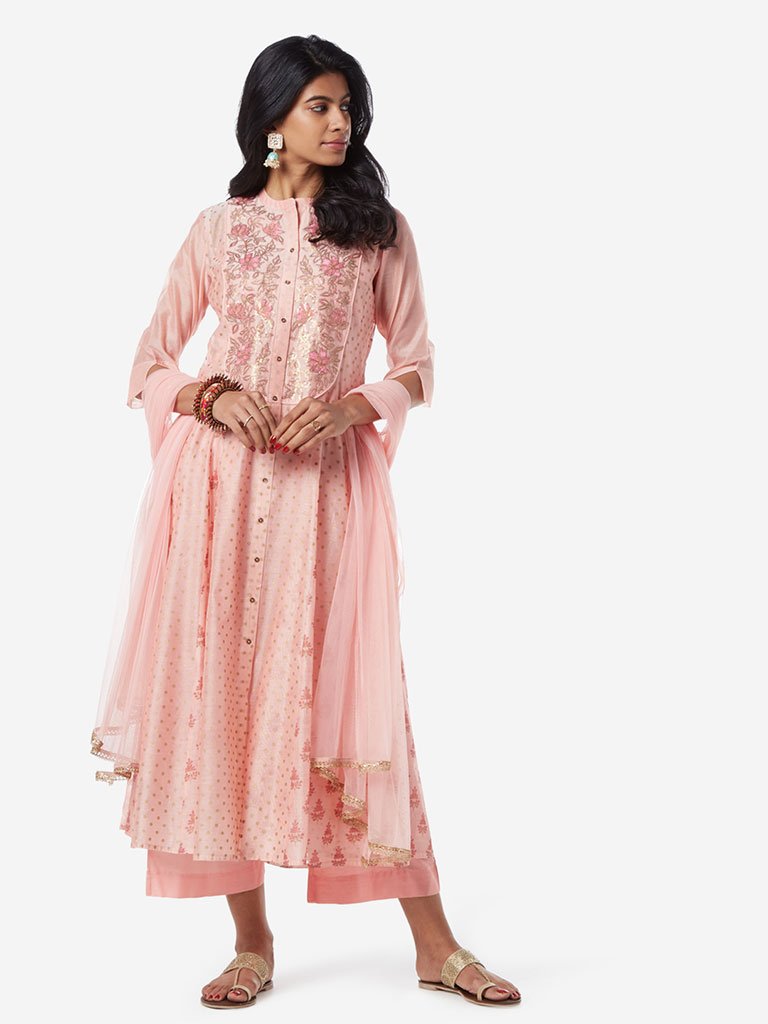 Vark Peach Anarkali Kurta and Palazzos Set