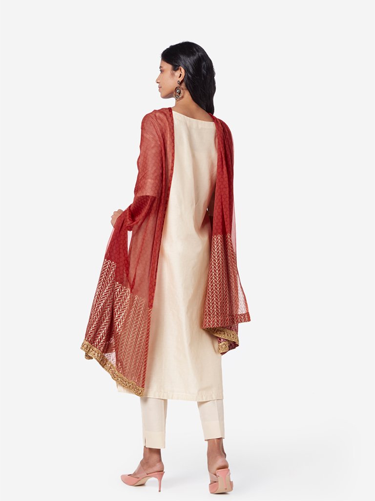 Vark Beige Straight Kurta And Palazzos Set