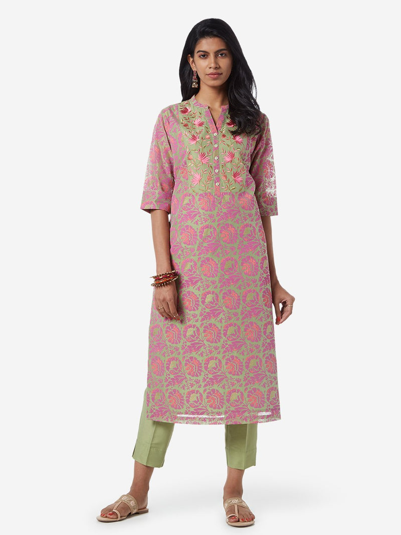 Vark Light Green Kurta And Ethnic Pants Set