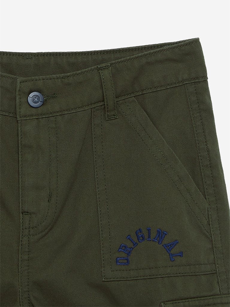 Y&F Kids Olive Pure Cotton Shorts