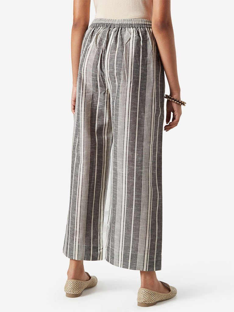 Utsa Grey Stripe Print Palazzos