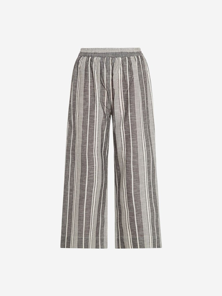 Utsa Grey Stripe Print Palazzos