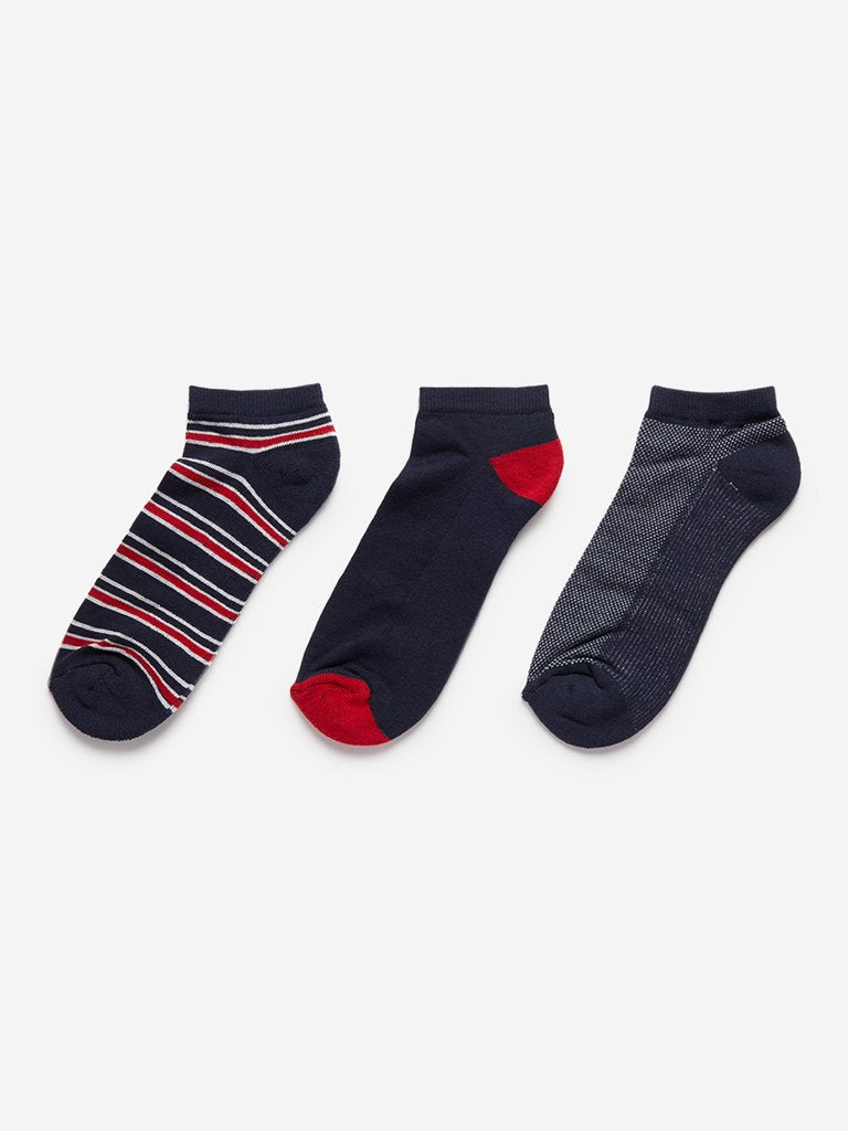 WES Lounge Navy Printed Socks Pack Of Three