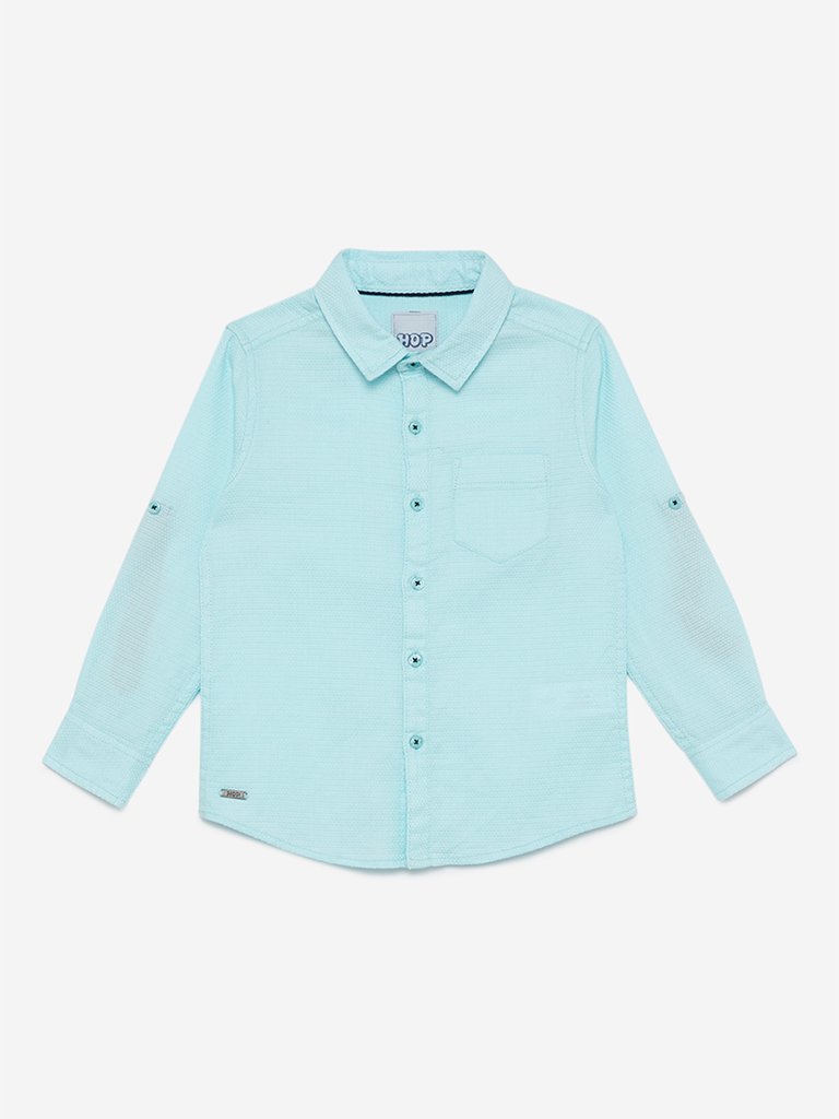 HOP Kids Mint Self-Textured Polo Shirt
