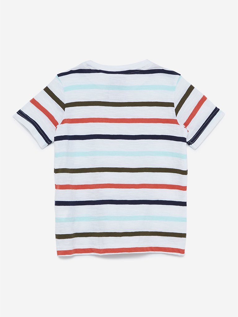 HOP Kids White Striped Cotton T-Shirt