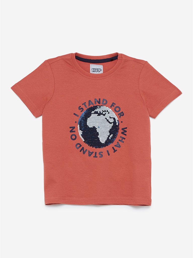 HOP Kids Light Rust Sequinned T-Shirt