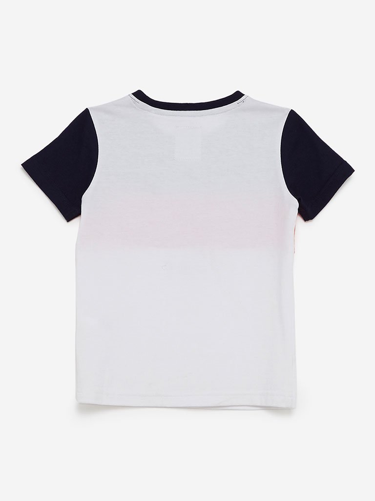 HOP Kids White Colour Block T-Shirt