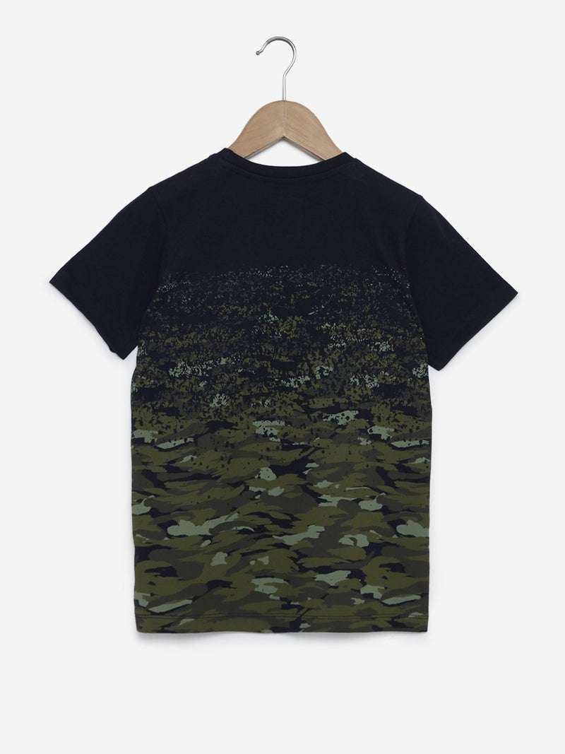 Y&F Kids Navy Printed Pure-Cotton T-Shirt