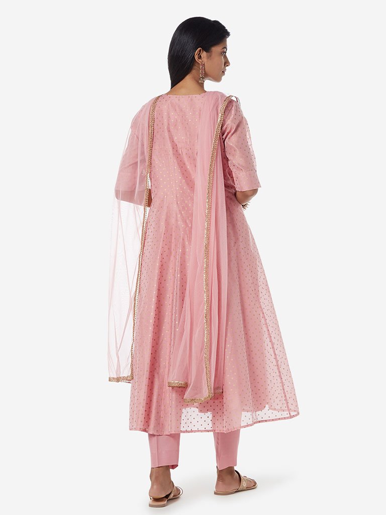 Vark Pink Anarkali Kurta And Ethnic Pants Set