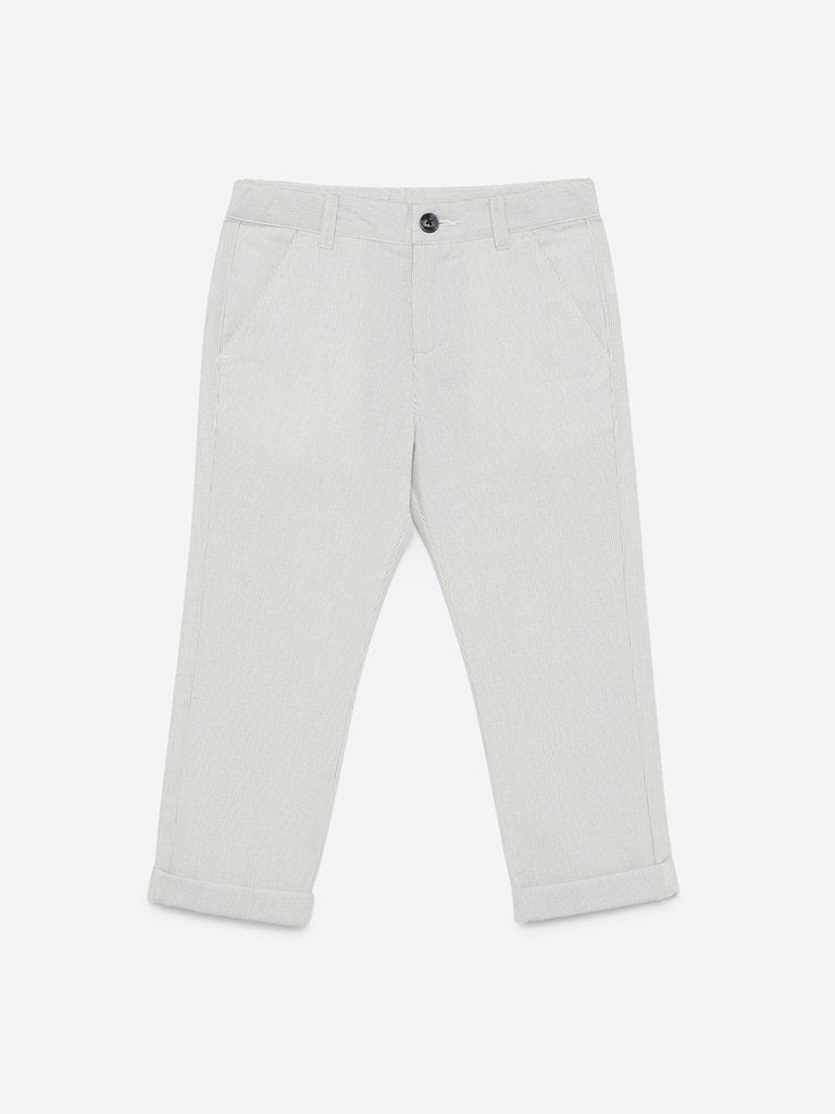 HOP Kids Ecru Striped Pure-Cotton Chinos