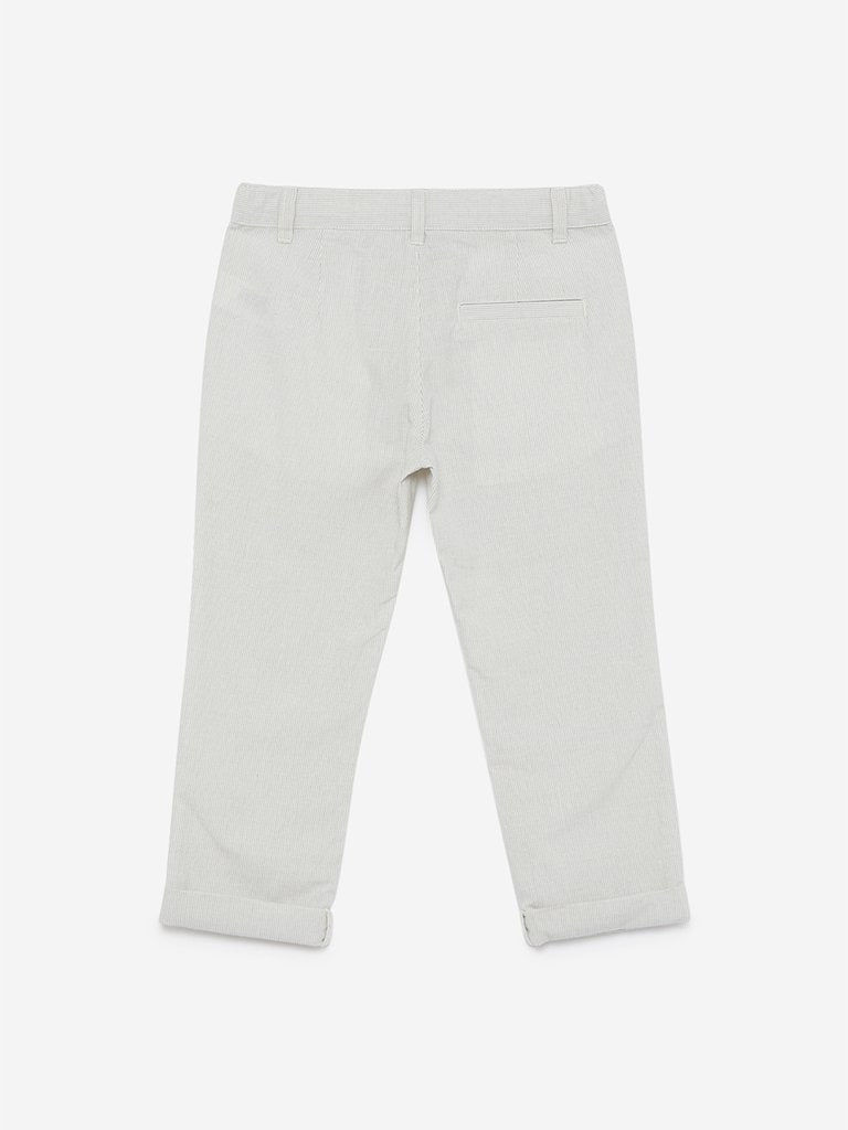 HOP Kids Ecru Striped Pure-Cotton Chinos