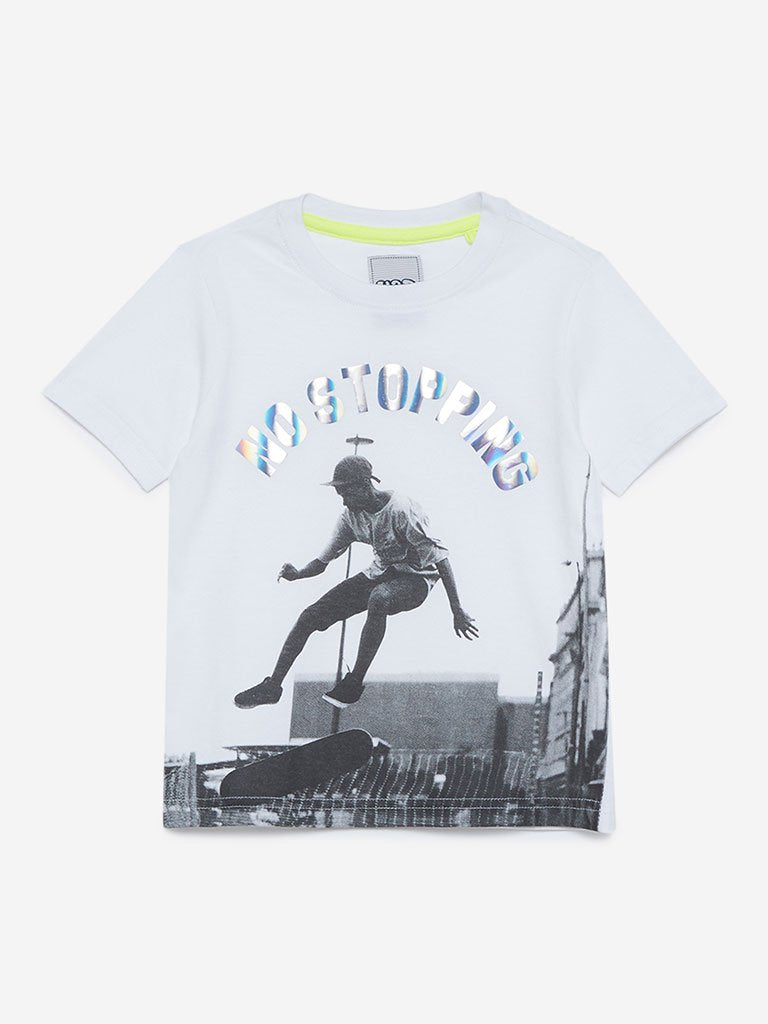 HOP Kids White Skateboard Crewneck T-Shirt