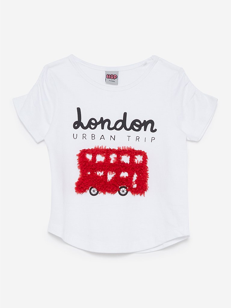 HOP Kids White Text Printed T-Shirt