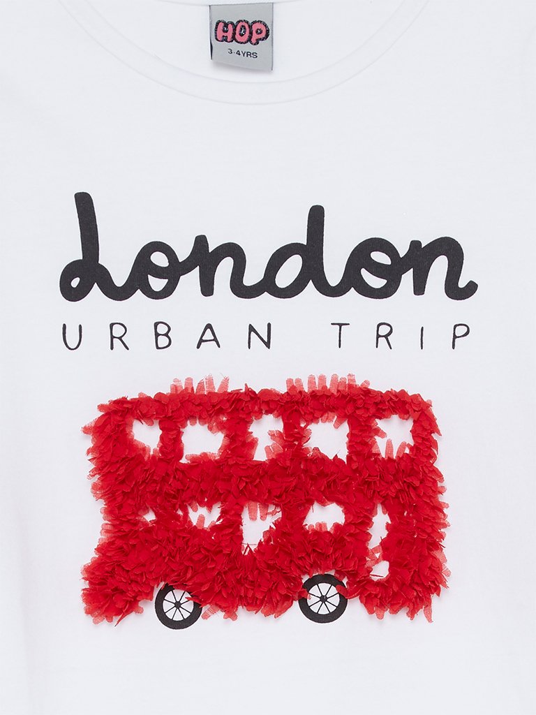 HOP Kids White Text Printed T-Shirt