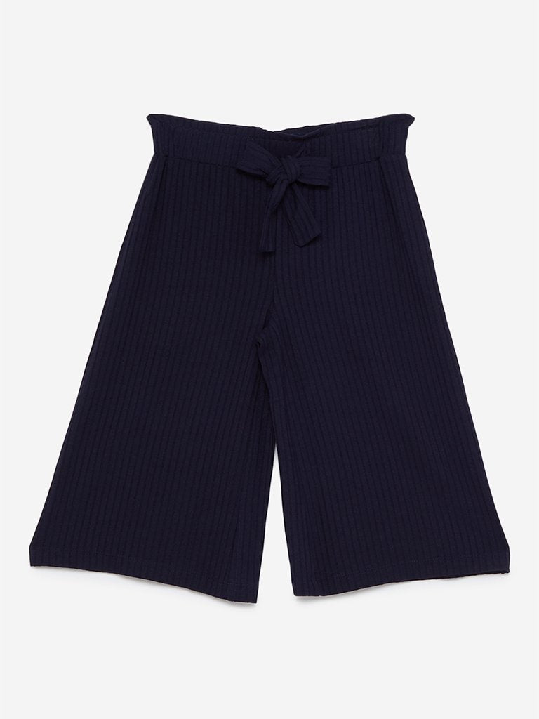 HOP Kids Navy Ribbed Wide Palazzos