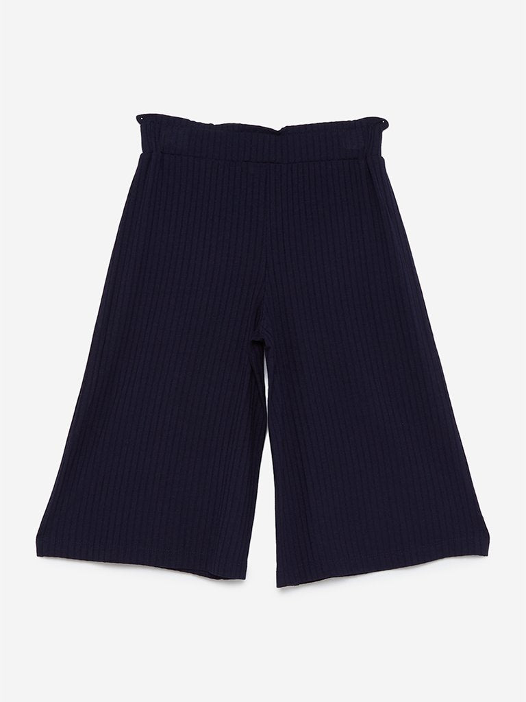 HOP Kids Navy Ribbed Wide Palazzos