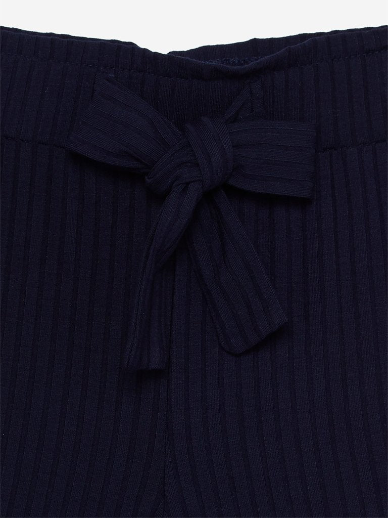 HOP Kids Navy Ribbed Wide Palazzos