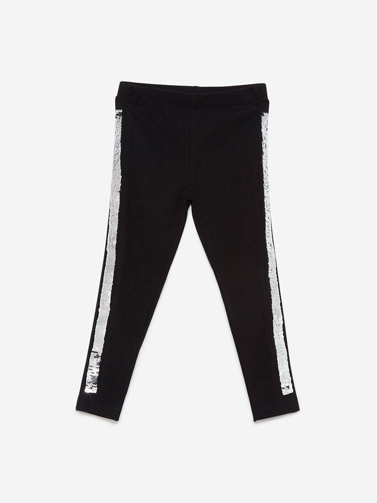 HOP Kids Black Reversible Sequinned Leggings