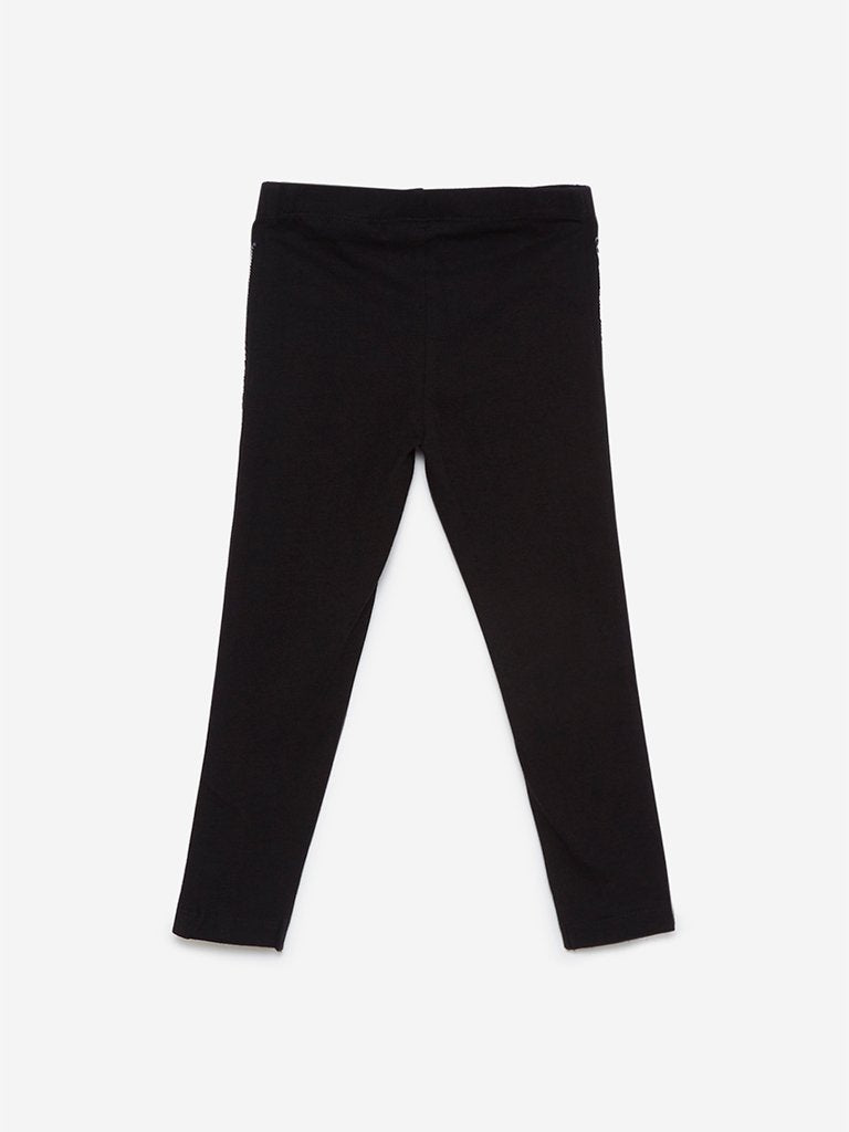 HOP Kids Black Reversible Sequinned Leggings