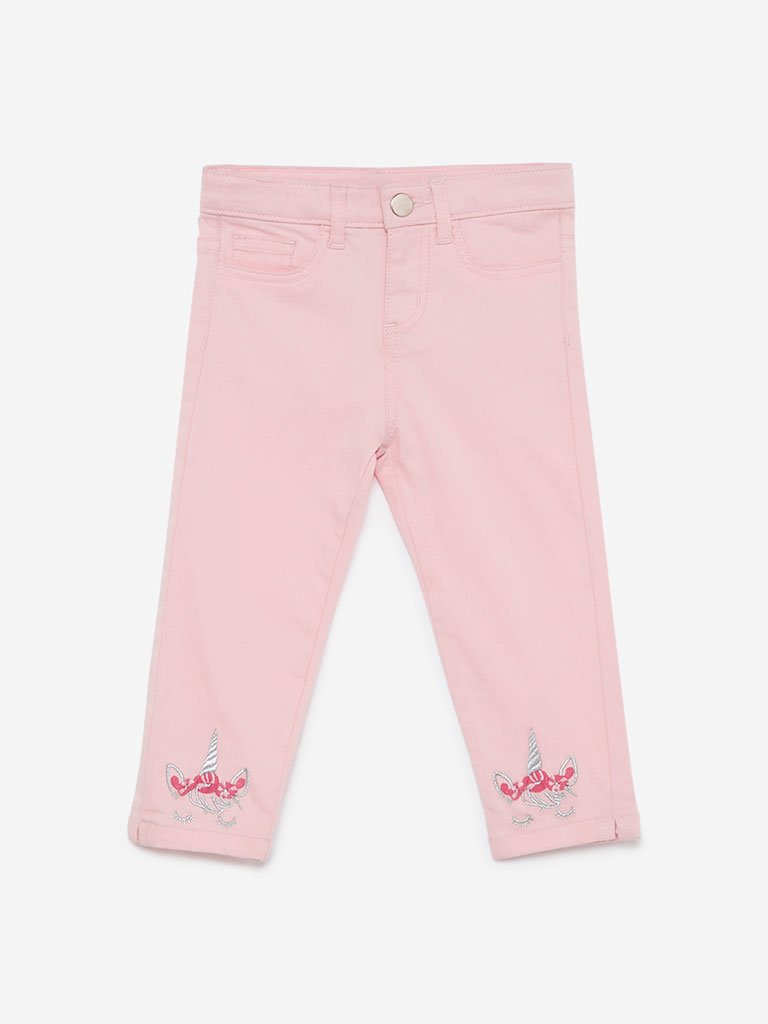 HOP Kids Light Pink Embroidered Jeans