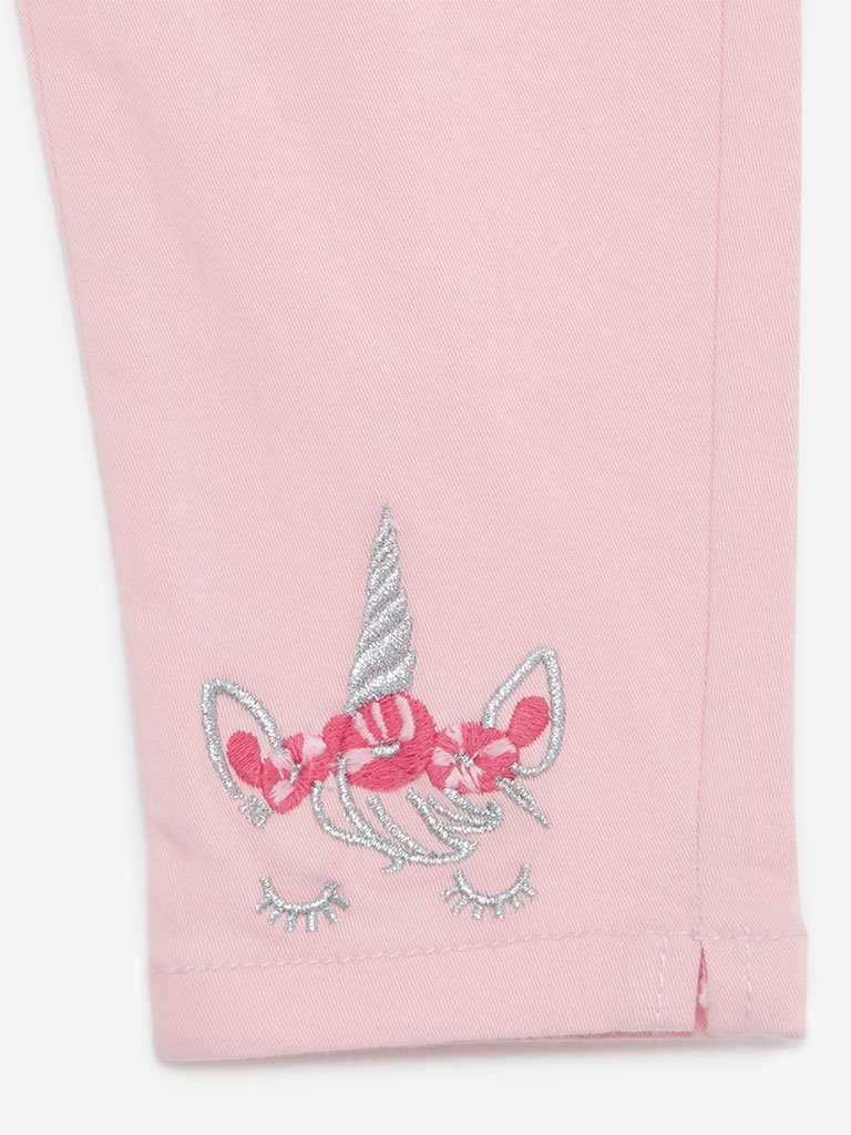 HOP Kids Light Pink Embroidered Jeans
