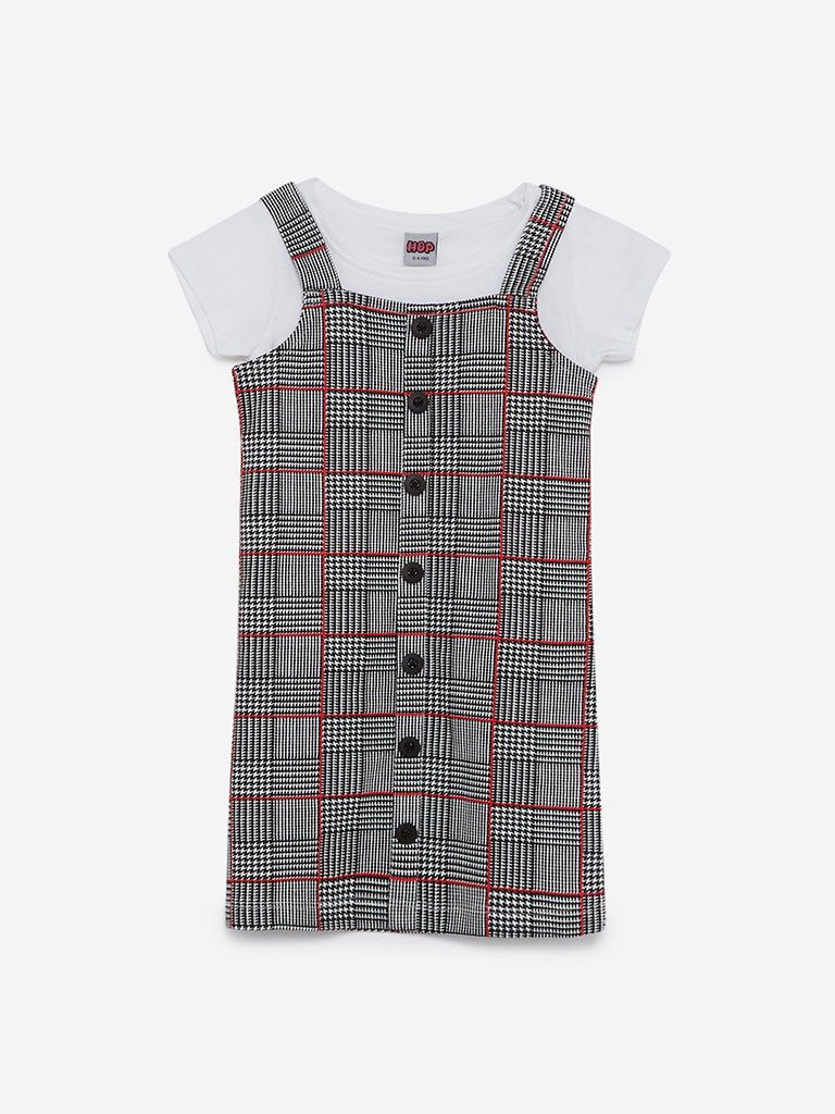 HOP Kids White Pinafore And T-Shirt Set