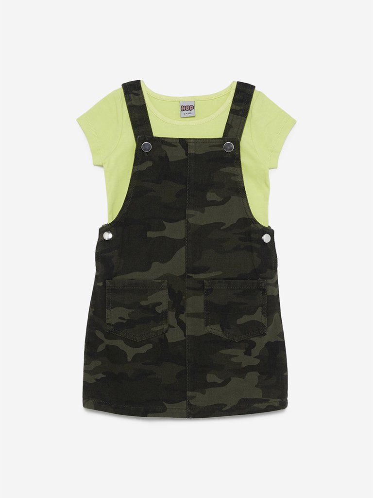 HOP Kids Olive Camouflage Pinafore And T-Shirt