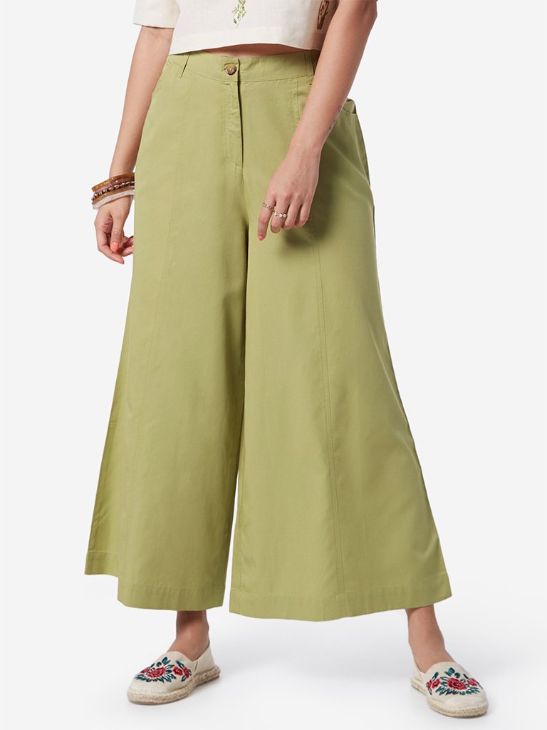 Bombay Paisley Sage Green Cotton Palazzos