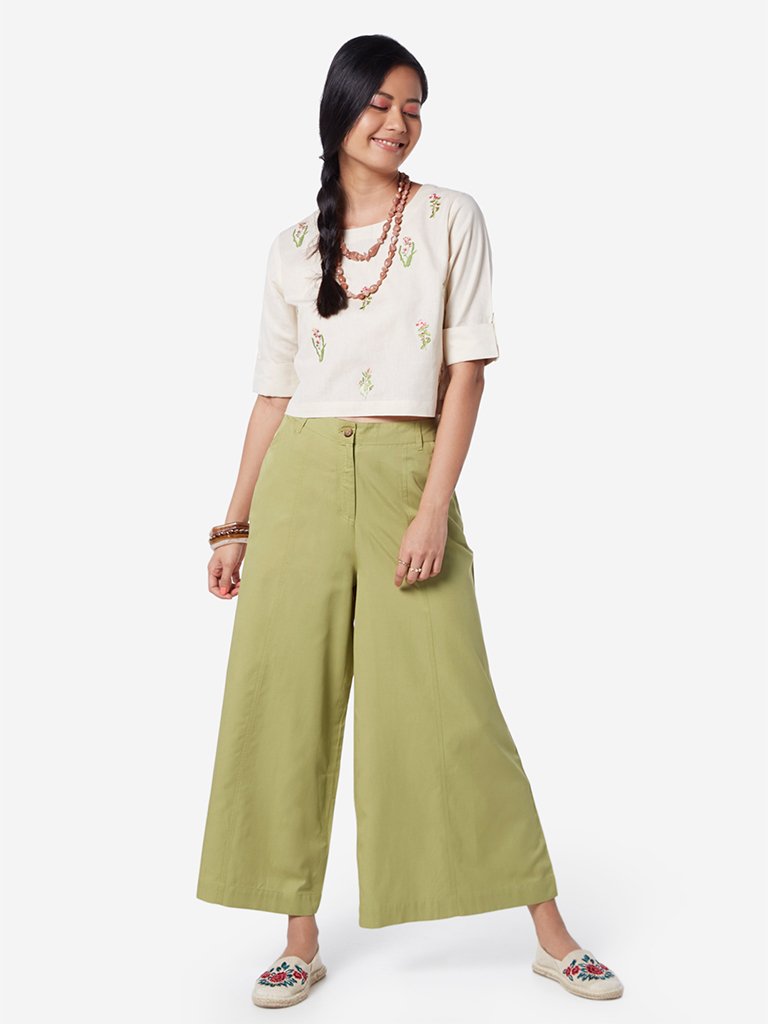 Bombay Paisley Sage Green Cotton Palazzos