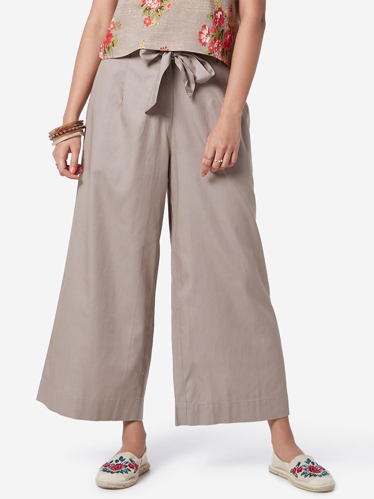 Bombay Paisley Taupe Palazzos With Belt